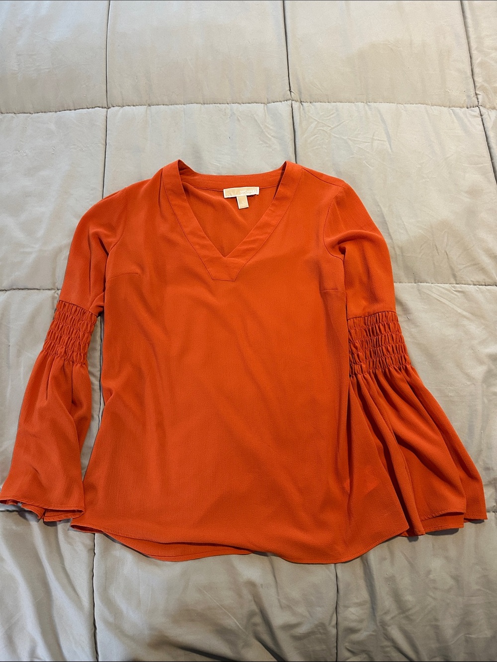 Michael Kors Rust Orange V-Neck Bell Sleeve Blouse
